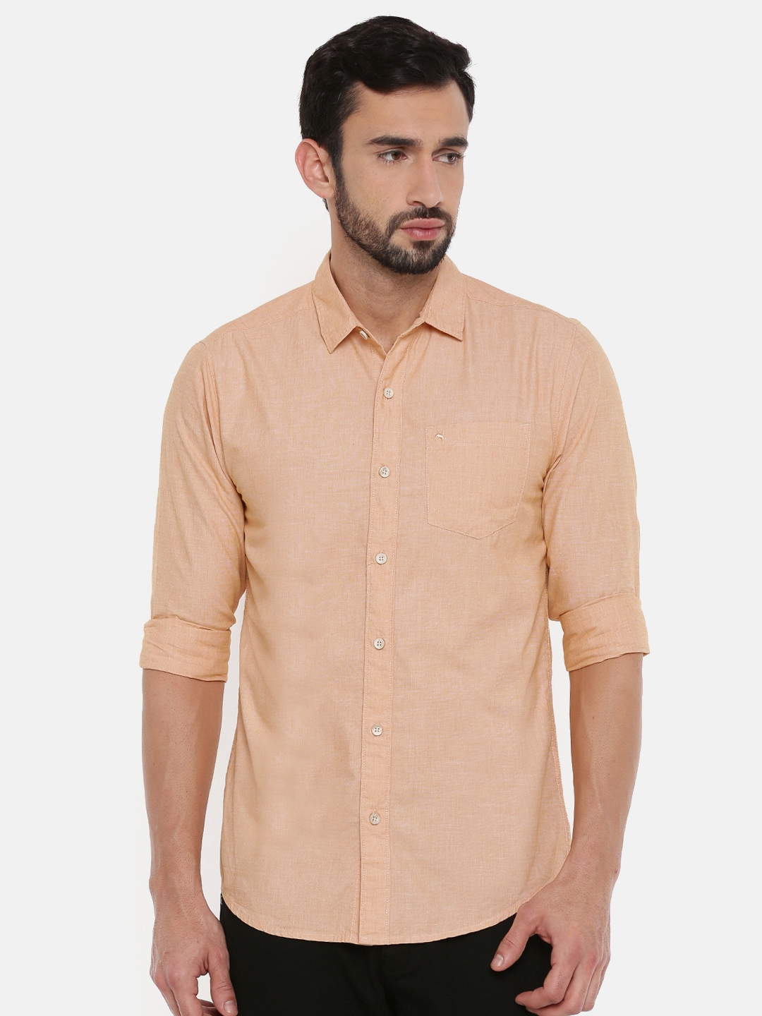Buy Wrangler Men Peach Slim Fit Solid Casual Shirt - Shirts for Men ... image.