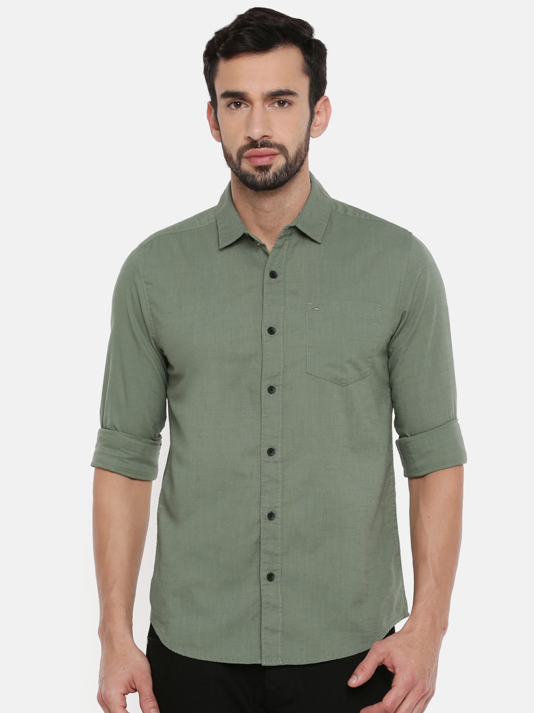 Buy Wrangler Men Olive Green Slim Fit Solid Casual Shirt - Shirts for ...