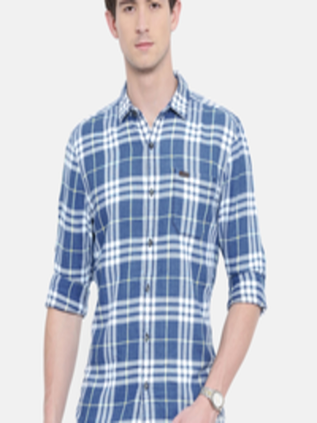 Buy Wrangler Men Blue & White Regular Fit Checked Casual Shirt - Shirts ...