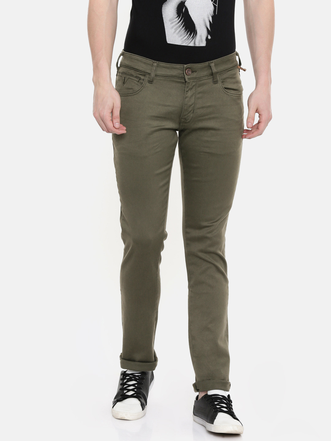Buy Wrangler Men Olive Green Rockville Fit Low Rise Clean Look