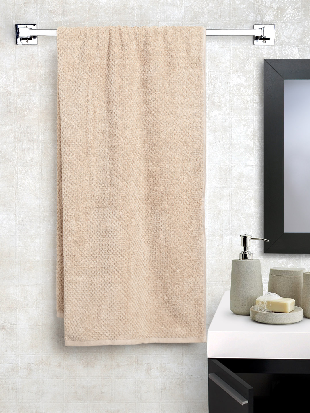Buy SPACES Beige Solid Cotton 450 GSM Quick Dry Bath Towel Bath