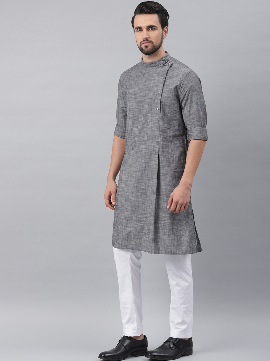 Buy Freehand Men Charcoal Grey Solid Straight Kurta Kurtas for Men