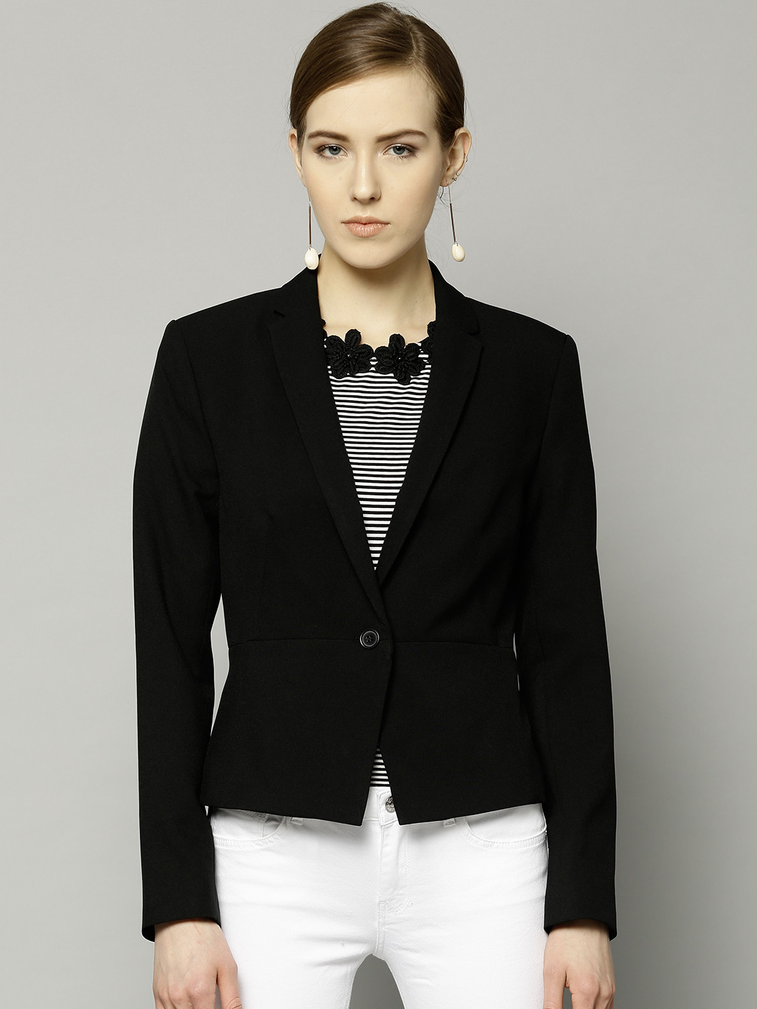 Buy Marks & Spencer Women Black Solid Single Breasted Casual Blazer