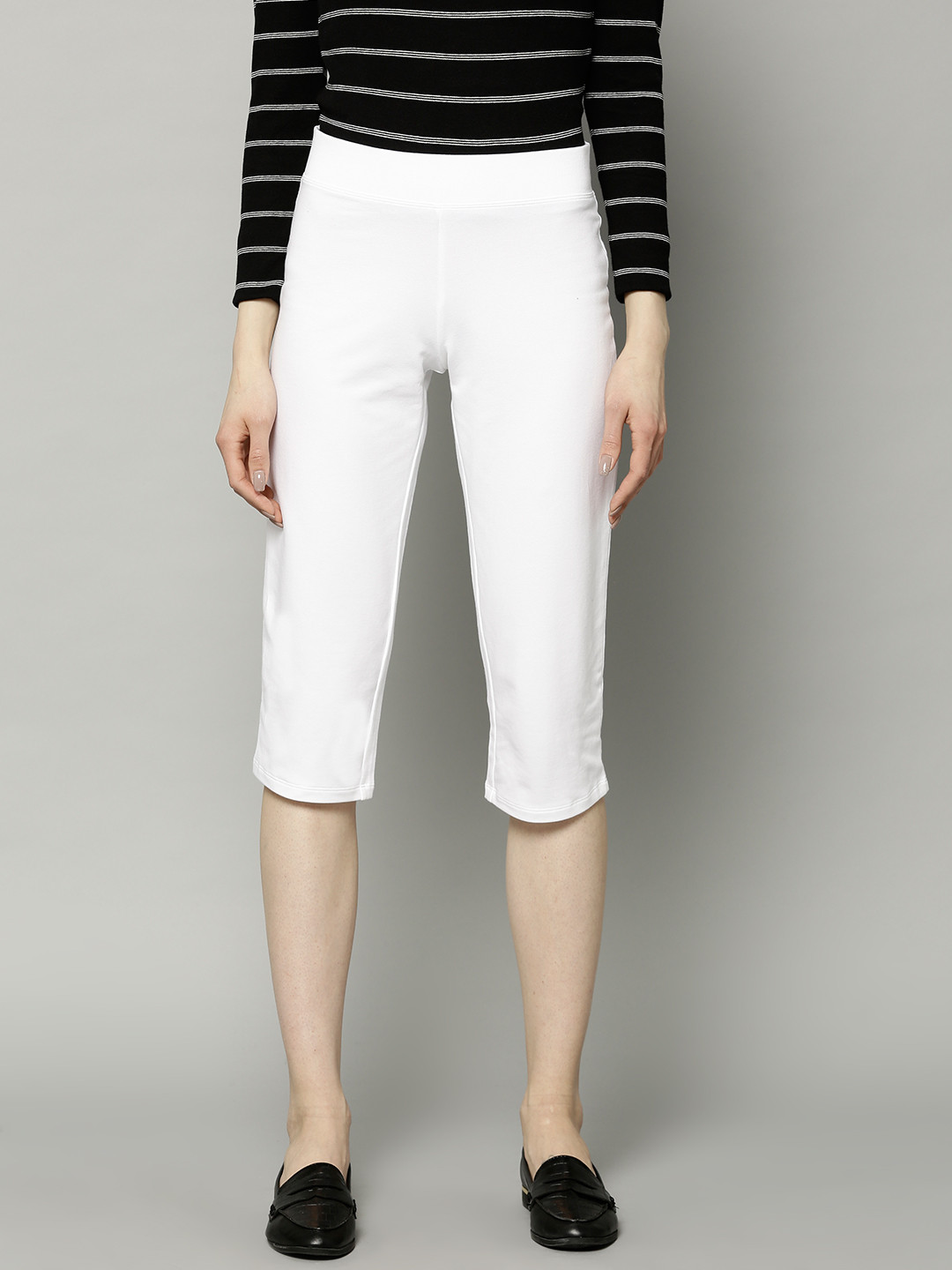 Buy Marks & Spencer Women White Solid Regular Fit Capris Capris for