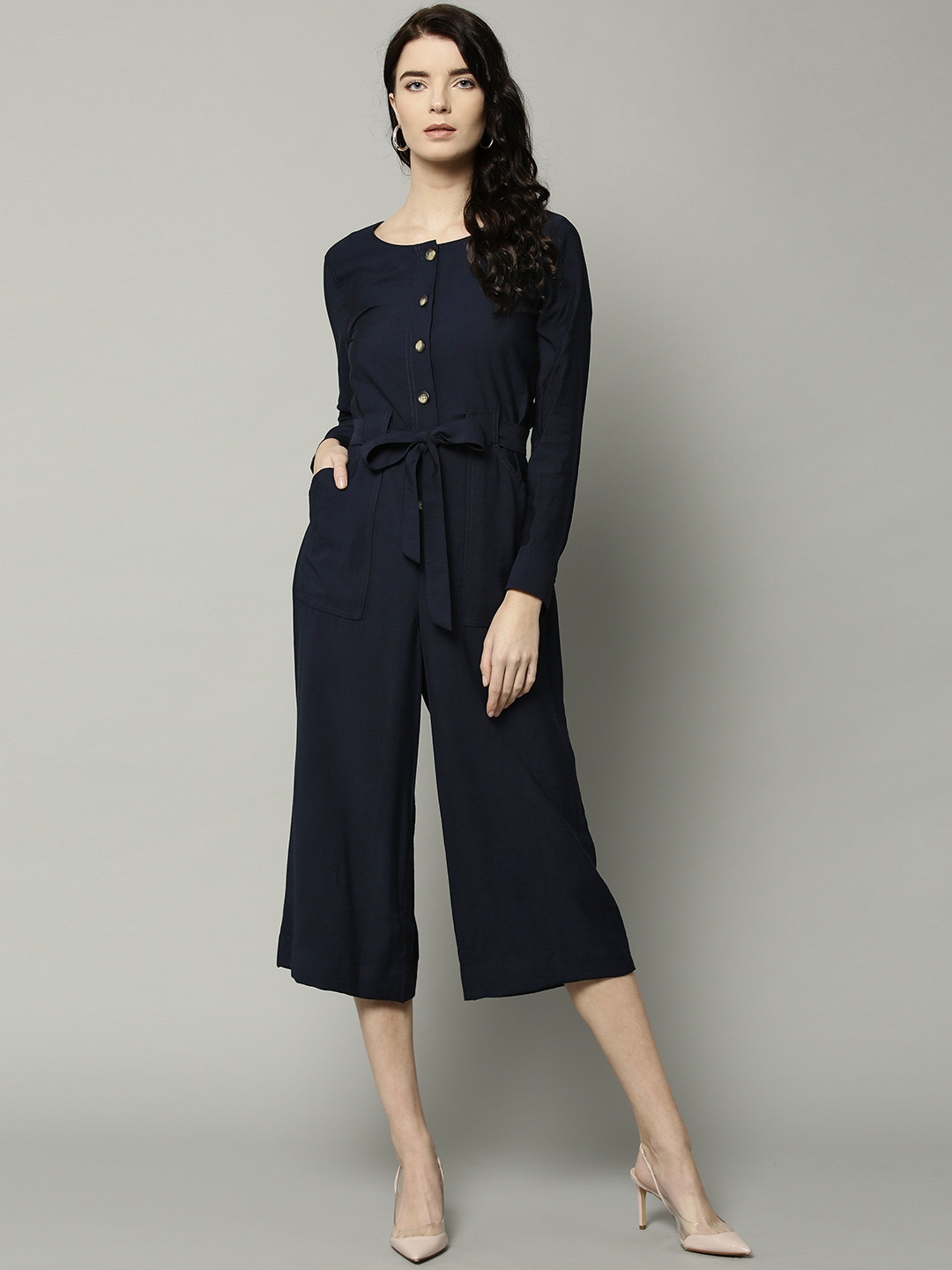 Buy Marks & Spencer Navy Blue Solid Culotte Jumpsuit - Jumpsuit for ...