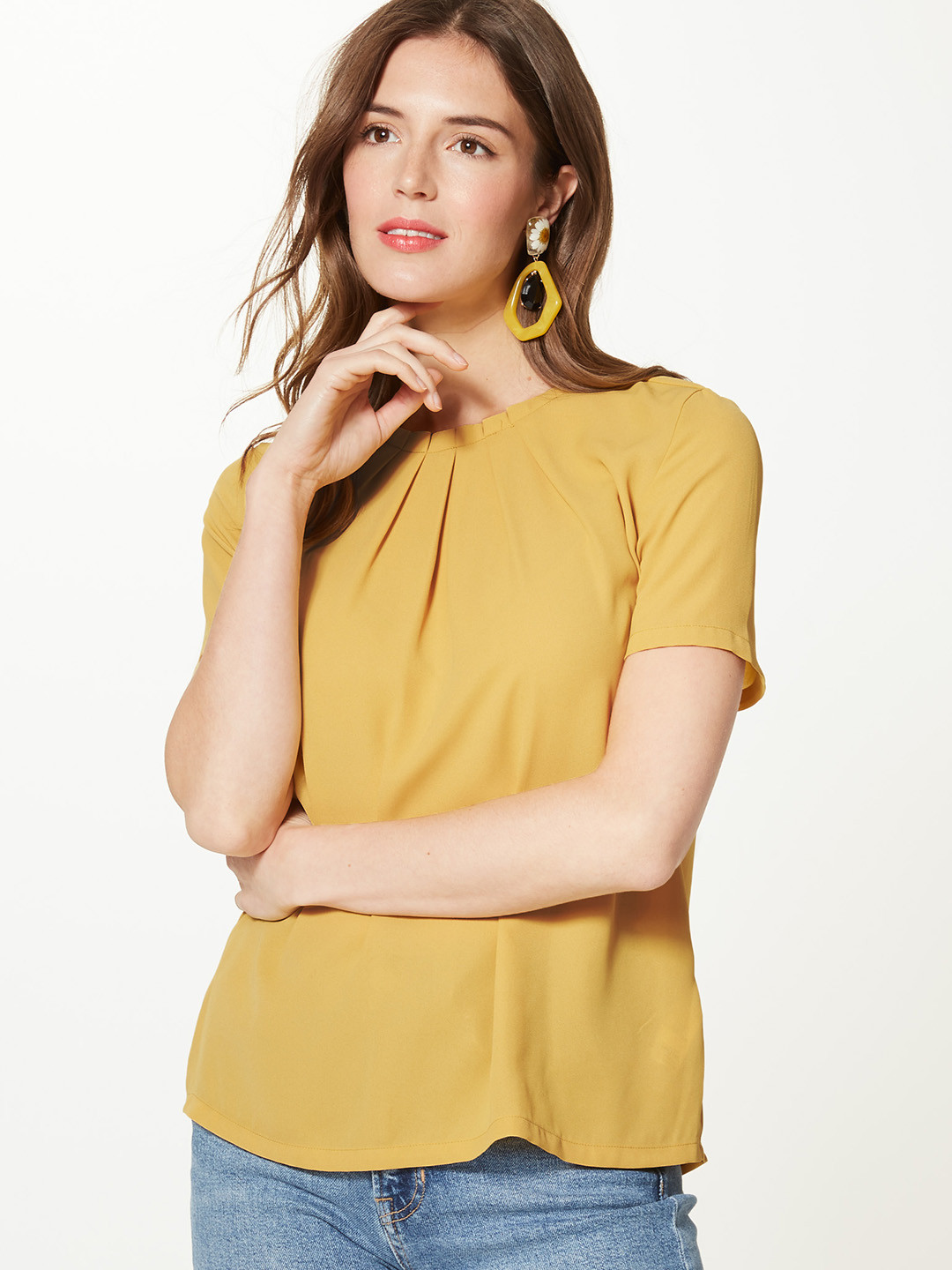 Women Mustard & Red A-Line Printed Top main image 0