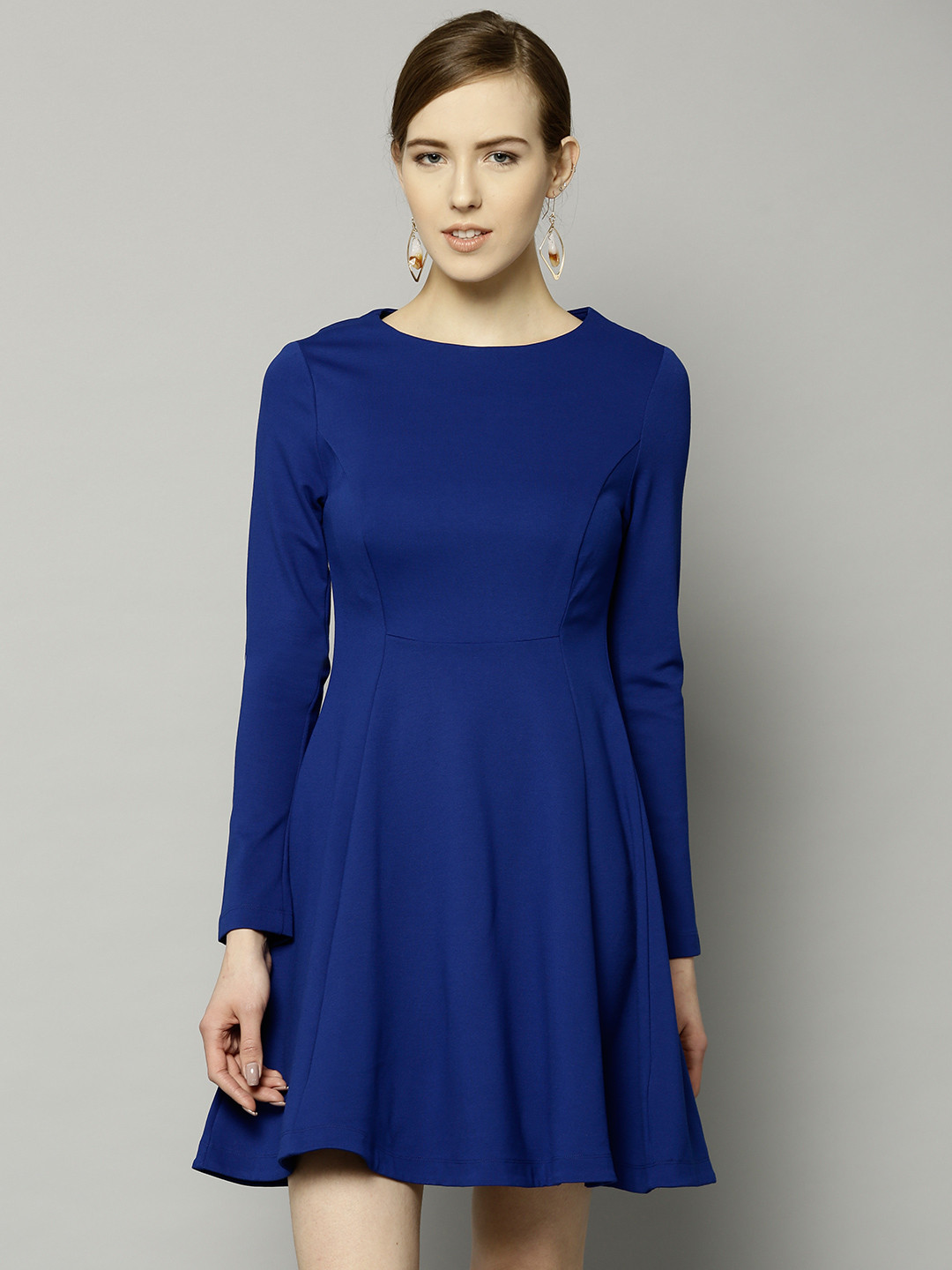 Buy Marks & Spencer Women Blue Solid Fit & Flare Dress Dresses for