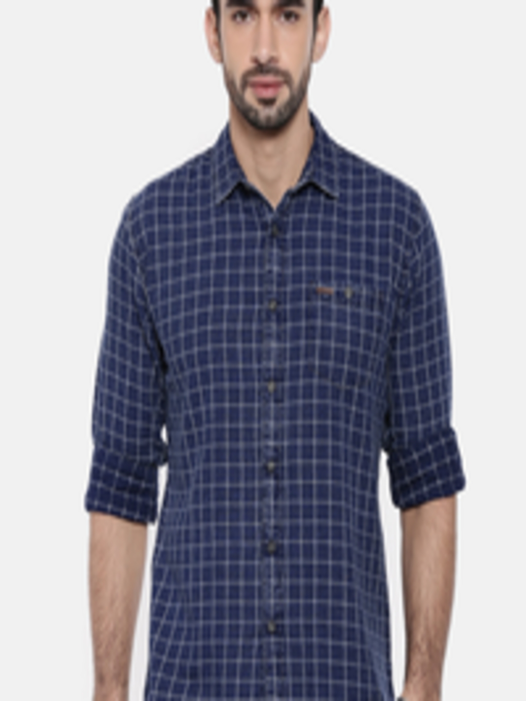 Buy Wrangler Men Navy Blue Regular Fit Checked Casual Shirt - Shirts ...