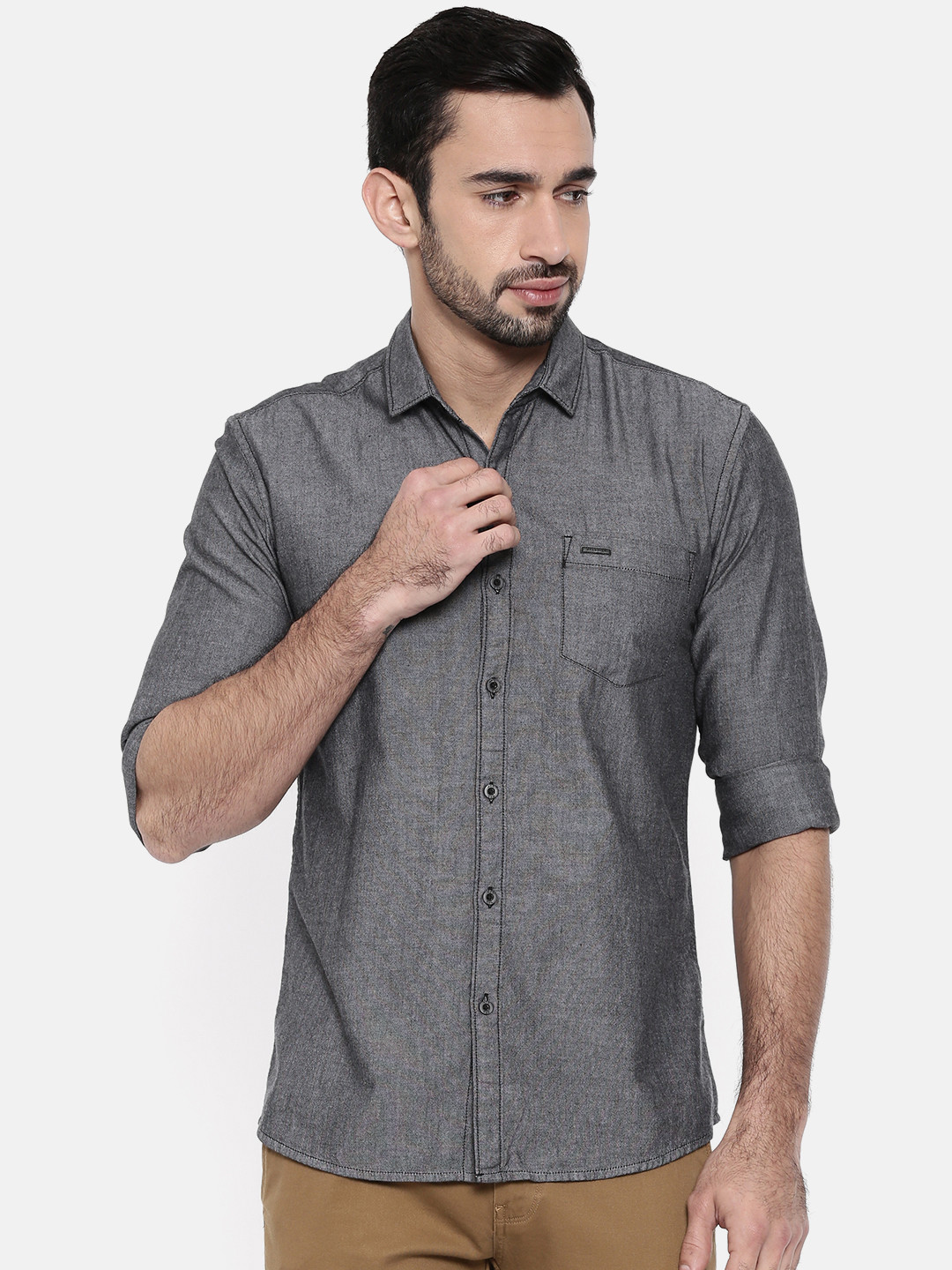 Buy Wrangler Men Charcoal Slim Fit Solid Casual Shirt Shirts for Men
