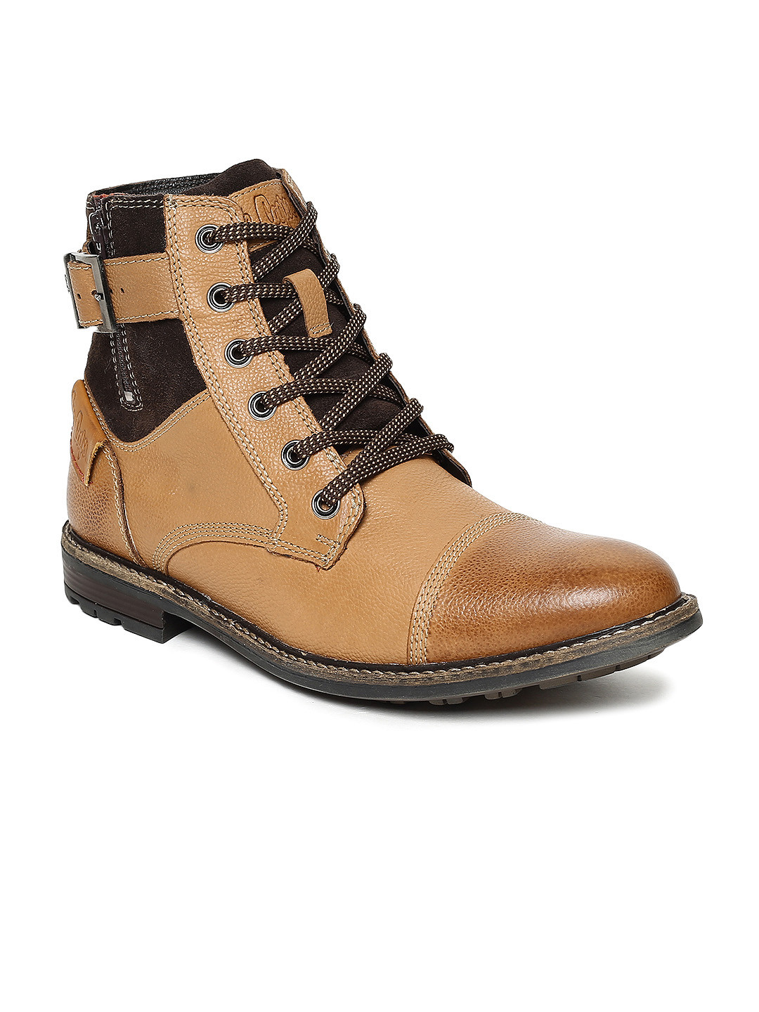 Buy Lee Cooper Men Tan Brown Leather Flat Boots Boots for Men 8464959 Myntra