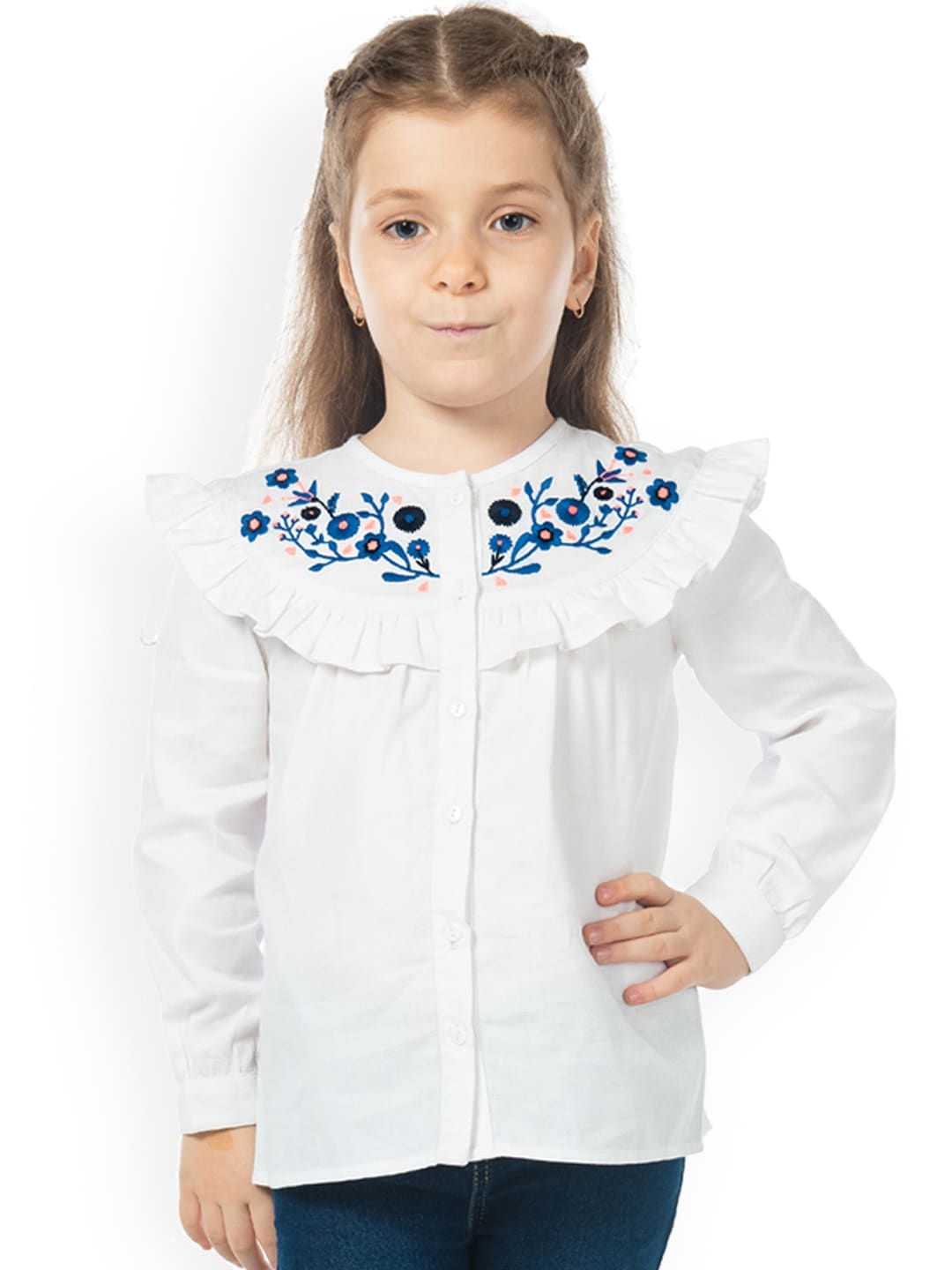 Buy Cherry Crumble Girls White Printed Shirt Style Pure Cotton Top ...