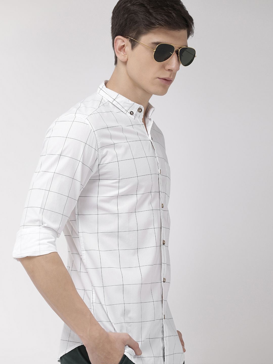Buy HIGHLANDER Men White & Blue Slim Fit Checked Casual Shirt - Shirts ...