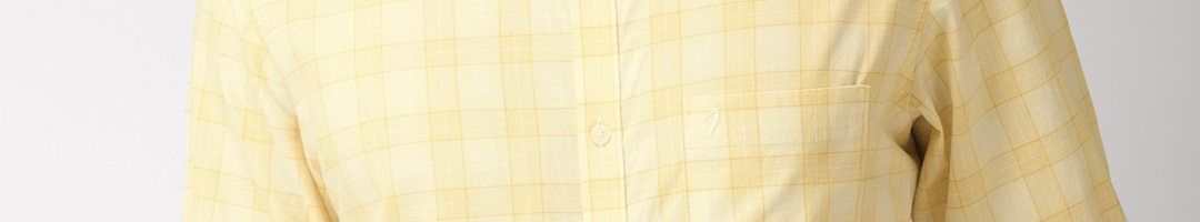 Buy Indian Terrain Men Yellow Regular Fit Checked Smart Casual Shirt ...