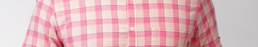 Buy Indian Terrain Men Pink Slim Fit Checked Smart Casual Shirt ...