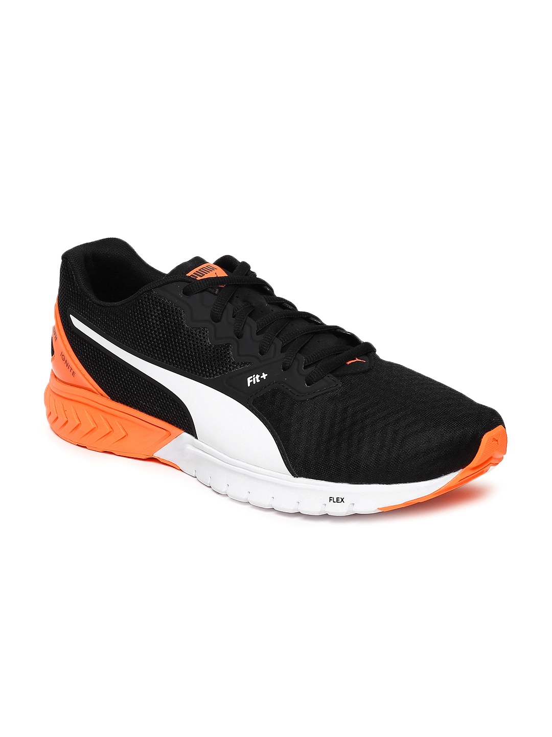 puma black and orange sneakers