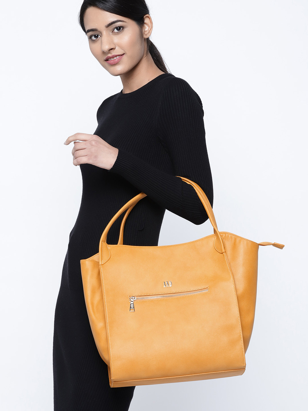 Buy AND Mustard Yellow Solid Shoulder Bag Handbags for Women 8479137