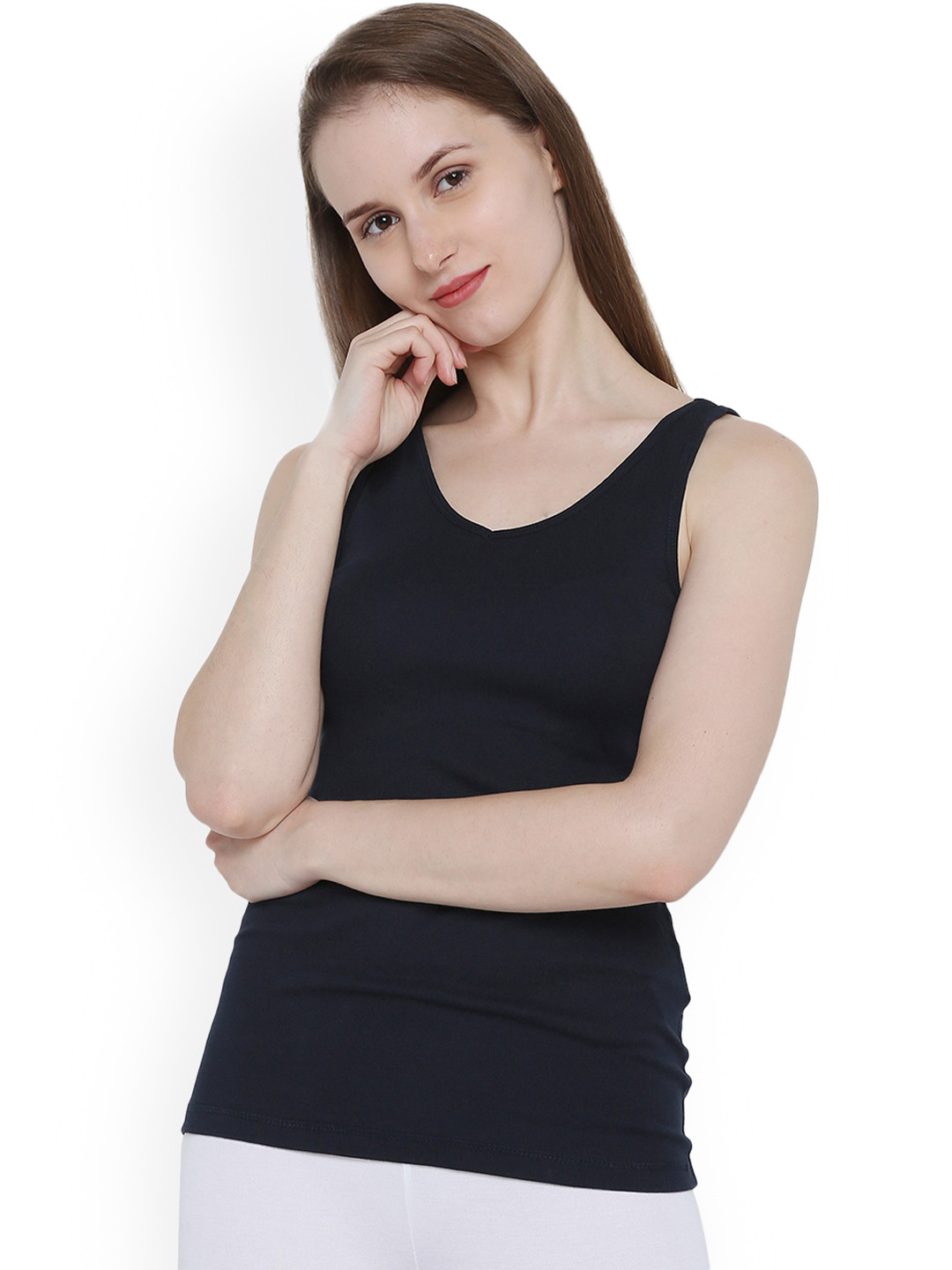 Buy Splash Women Navy Blue Solid Tank Pure Cotton Top Tops for Women