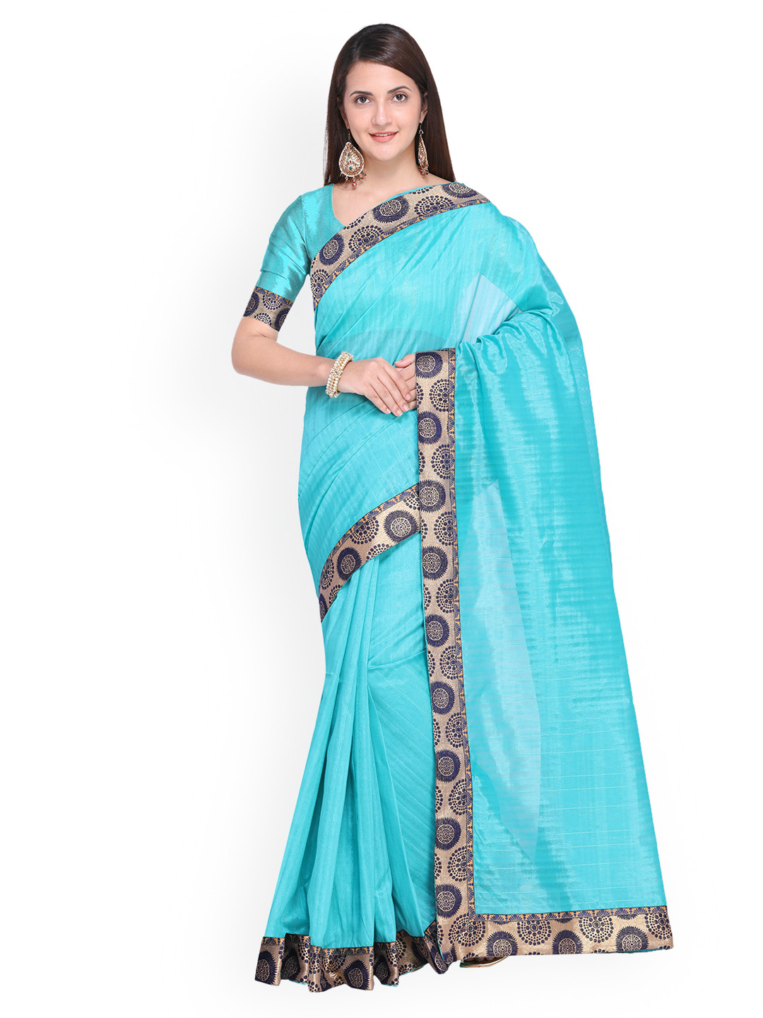 Blue Solid Silk Blend Saree