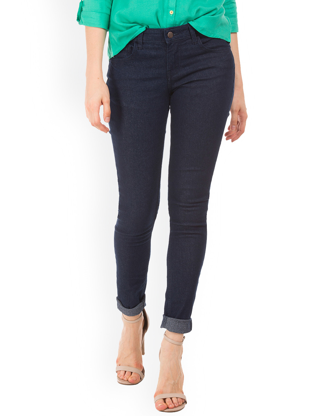 Buy Newport Women Navy Blue Skinny Fit Mid Rise Clean Look Stretchable
