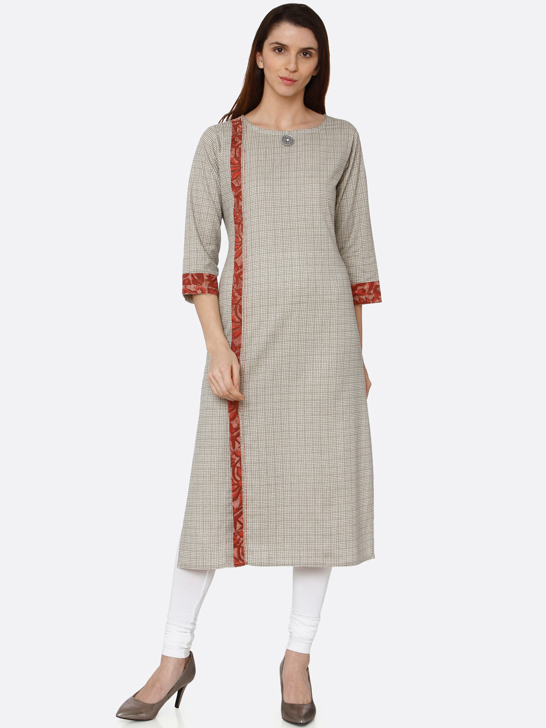 Buy RAISIN Women Grey Checked Straight Kurta Kurtas for Women 8487003