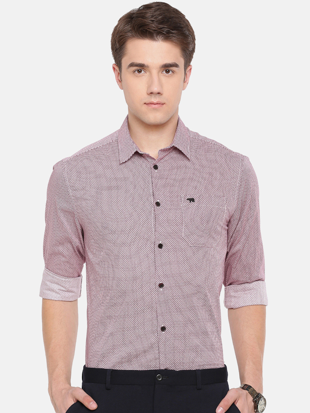 Buy THE BEAR HOUSE Men Red Club Slim Fit Printed Formal Shirt Shirts