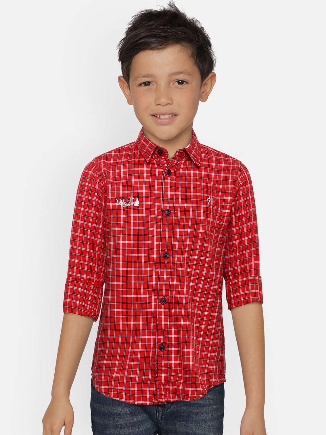 Buy Indian Terrain Boys Red Regular Fit Checked Casual ...
