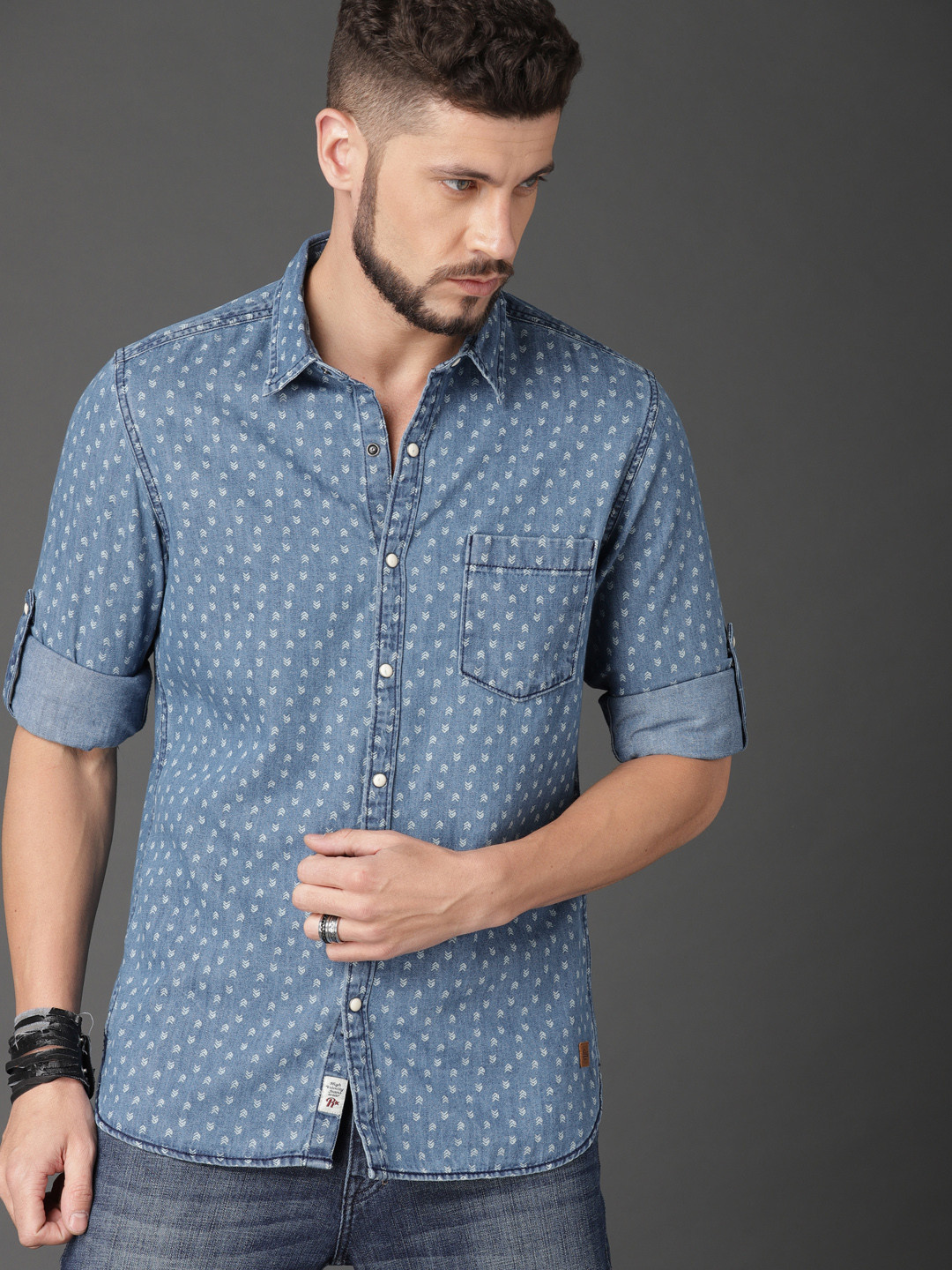 Buy Roadster Men Blue Regular Fit Printed Denim Casual Shirt Shirts