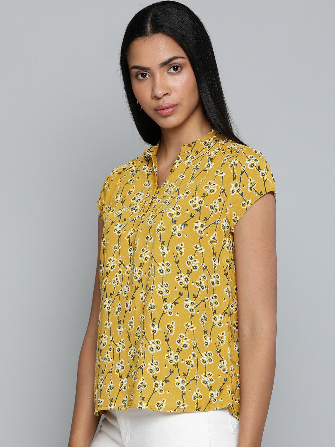 Buy Chemistry Women Mustard Yellow & White Printed Top Tops for Women