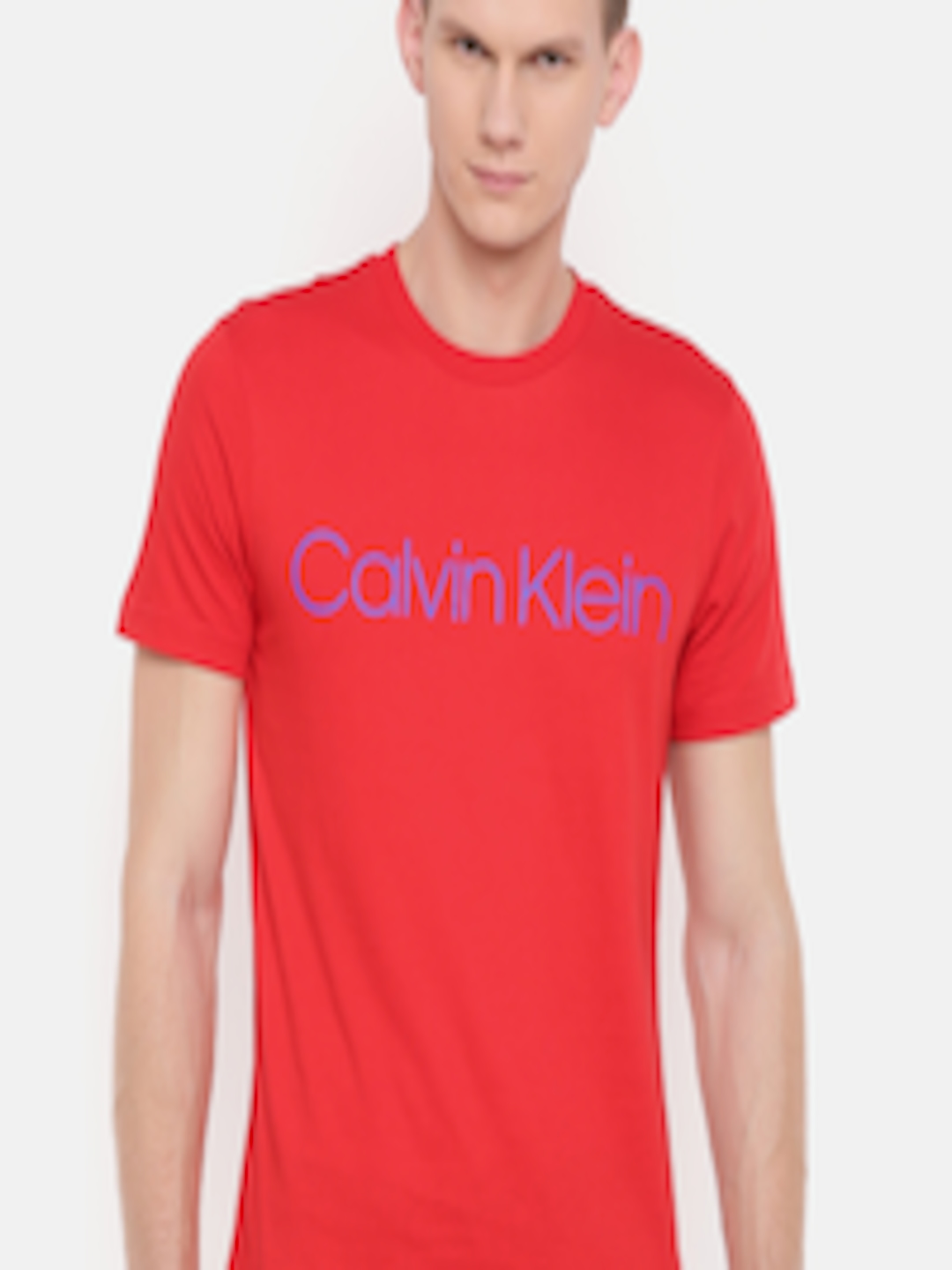 Buy Calvin Klein Jeans Men Red Printed Round Neck Pure Cotton T Shirt ...