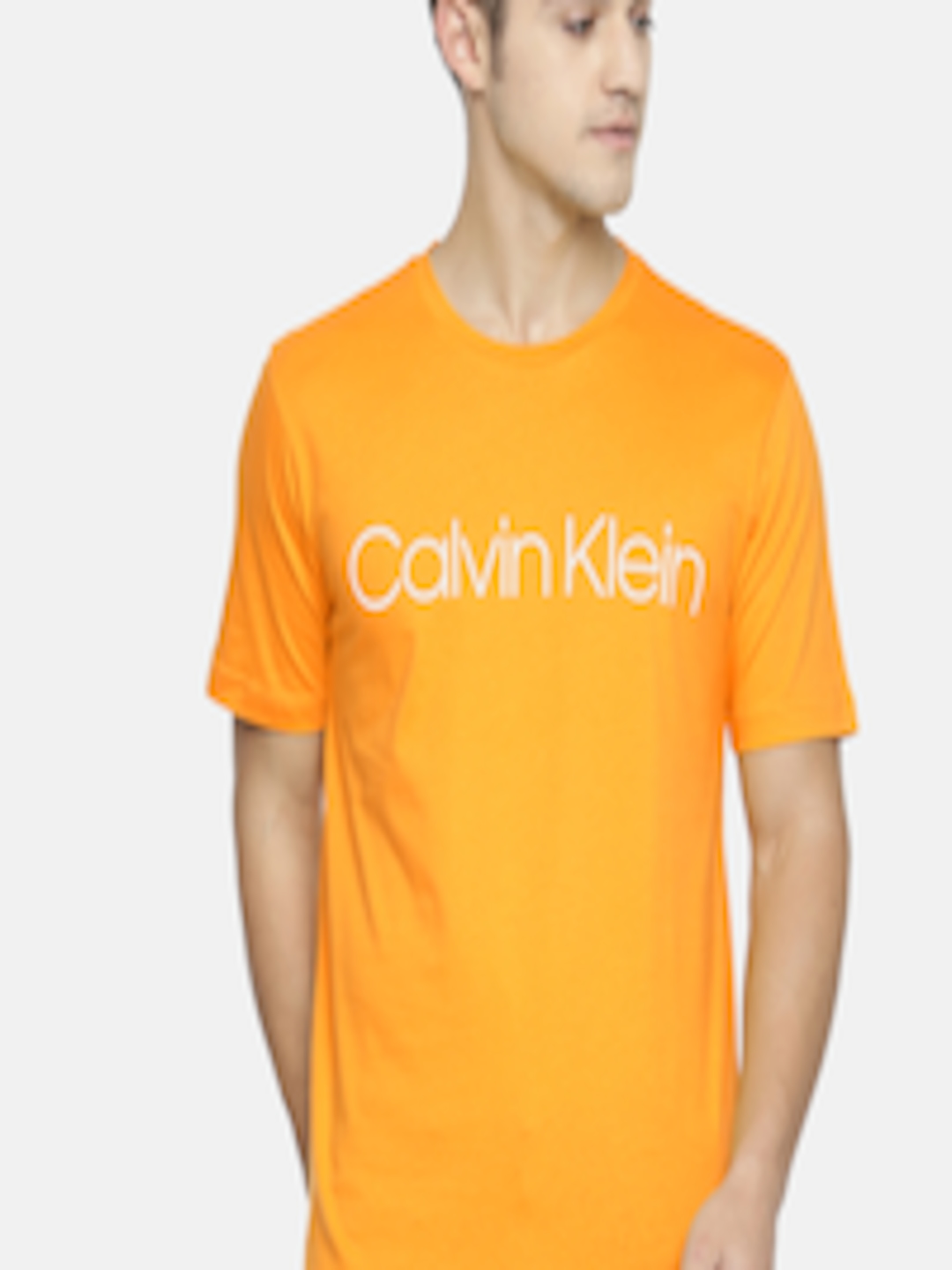 Buy Calvin Klein Jeans Men Yellow Printed Round Neck Pure Cotton T ...
