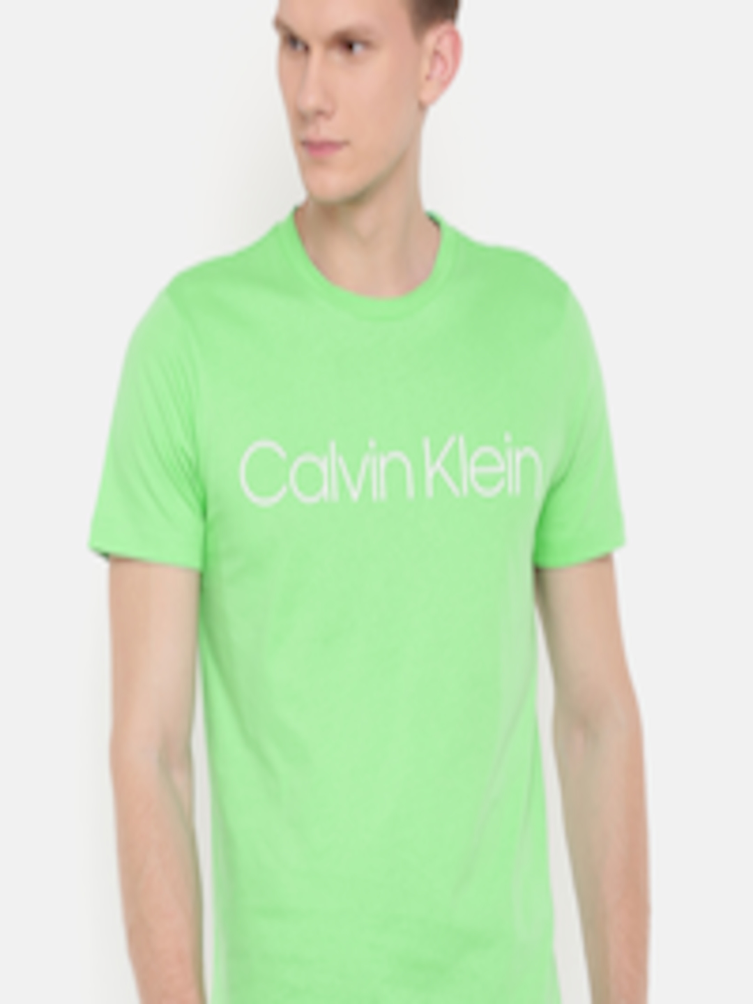 Buy Calvin Klein Jeans Men Green Printed Round Neck Pure Cotton T Shirt ...