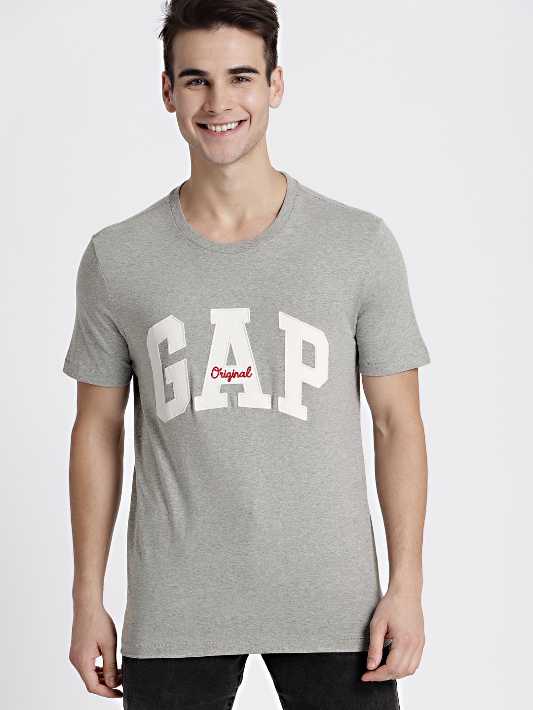 Buy Gap Men Grey Melange Self Design Round Neck T Shirt Tshirts
