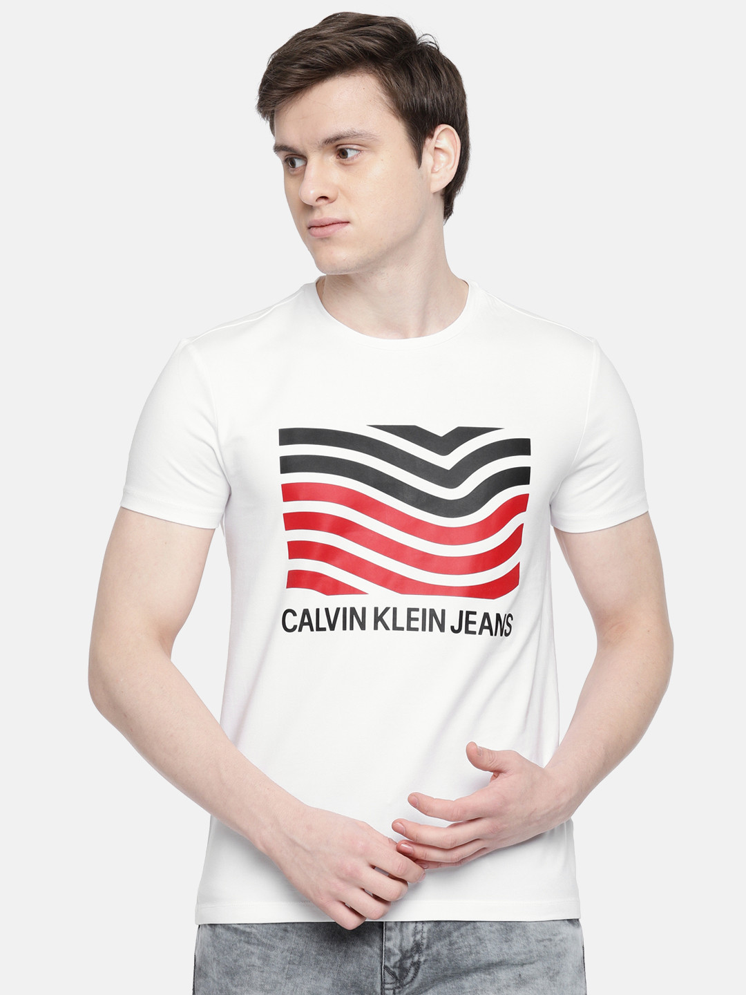 Buy Calvin Klein Jeans Men White Printed Round Neck T Shirt Tshirts for Men 8516645 Myntra