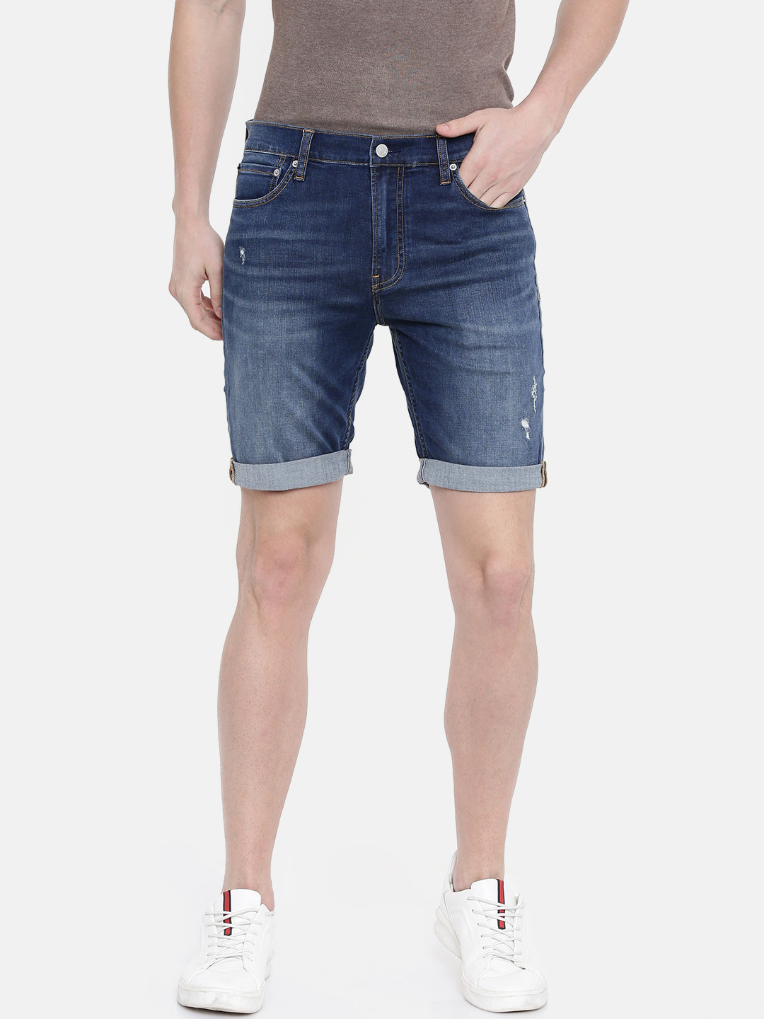 Buy Calvin Klein Jeans Men Blue Washed Slim Fit Denim Shorts Shorts
