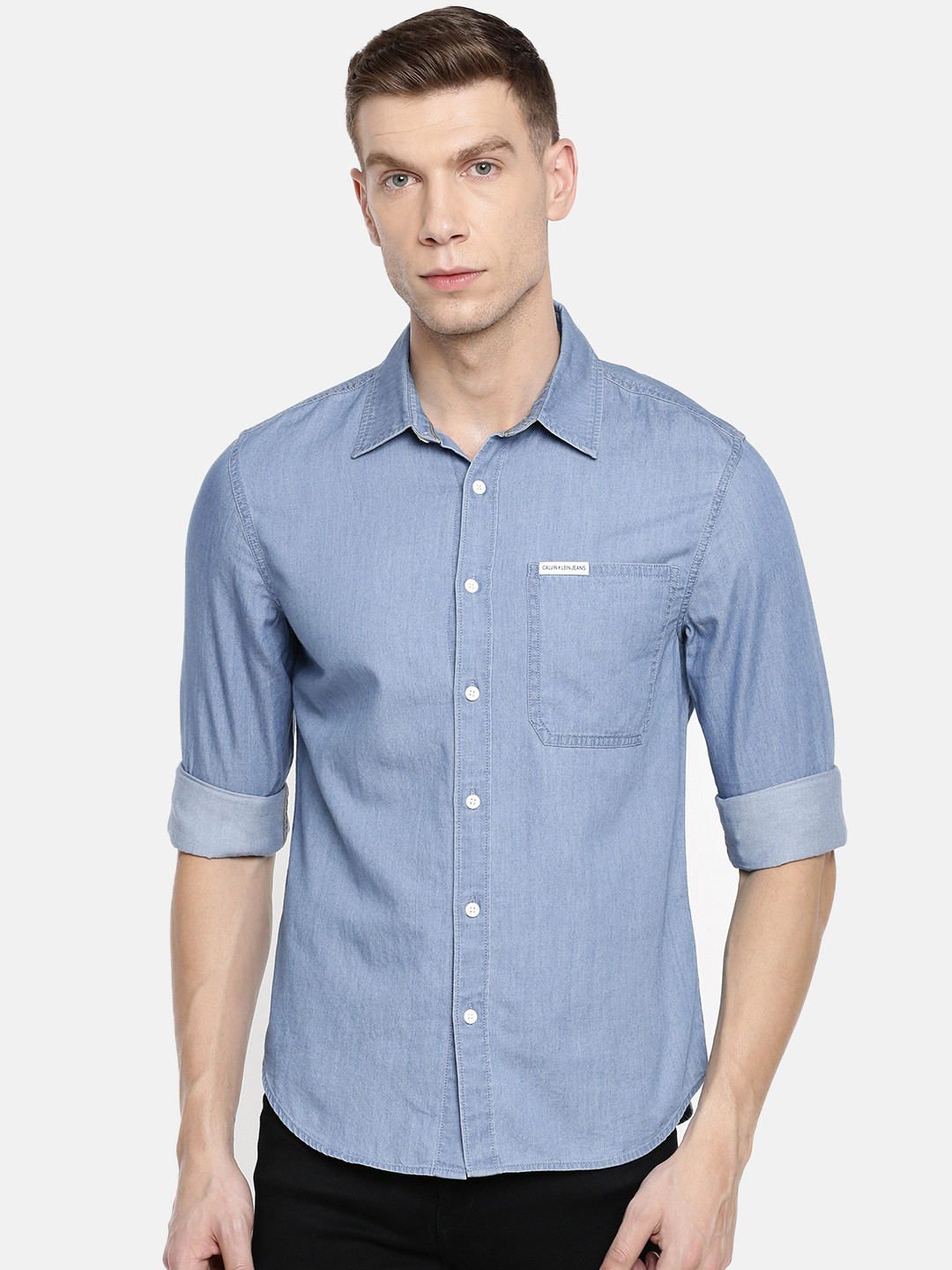 Buy Calvin Klein Jeans Men Blue Regular Fit Solid Casual Shirt Shirts