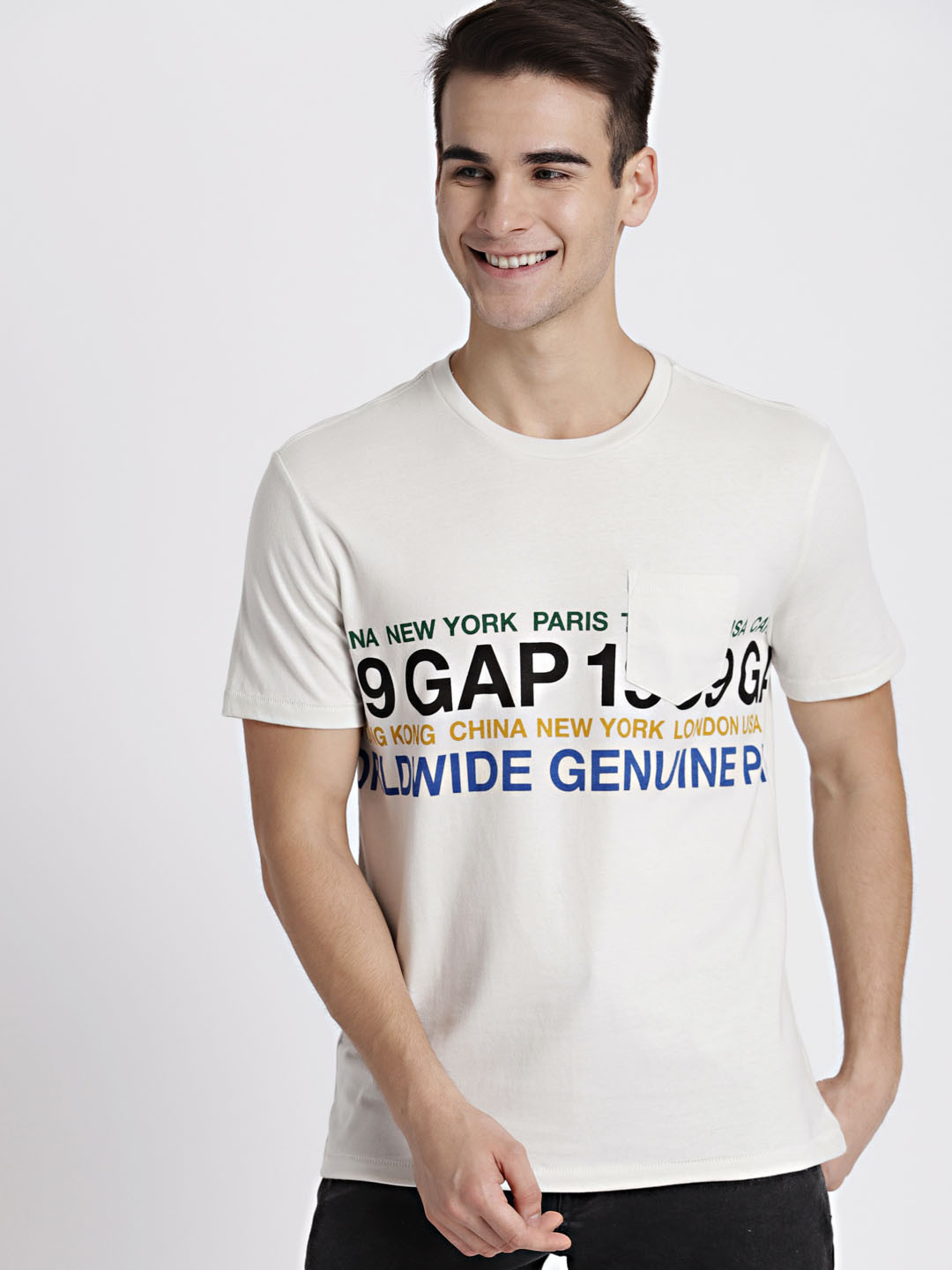 Buy GAP Men Beige Printed Round Neck T Shirt Tshirts for Men 8518829