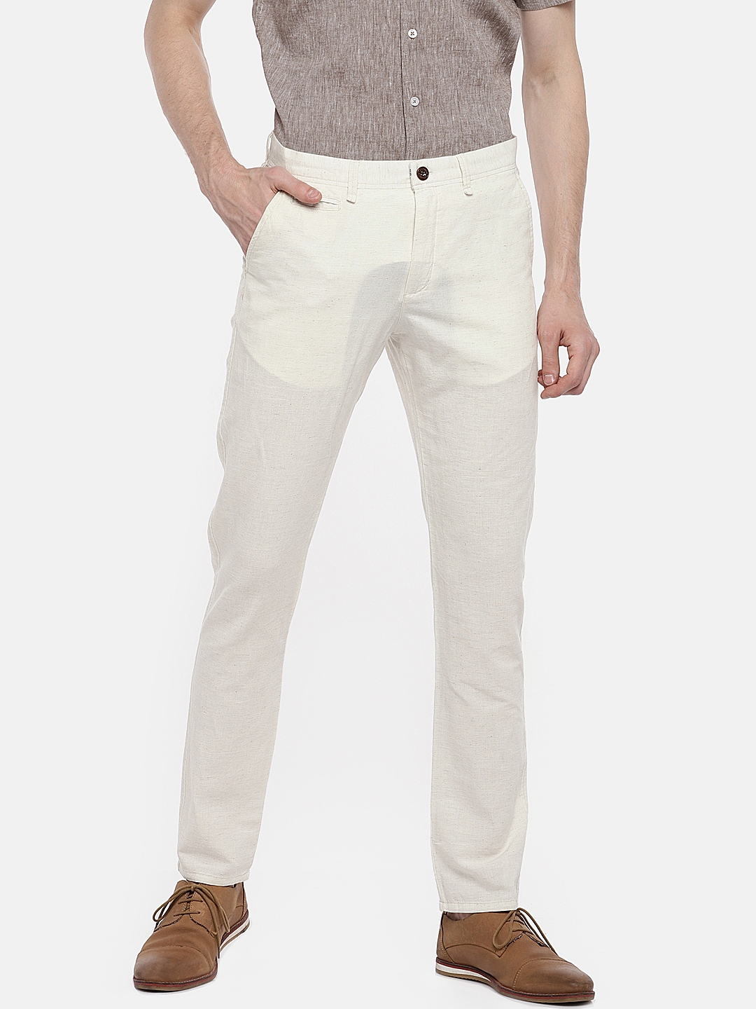 Buy Cottonworld Men White Slim Fit Solid Regular Trousers - Trousers ...