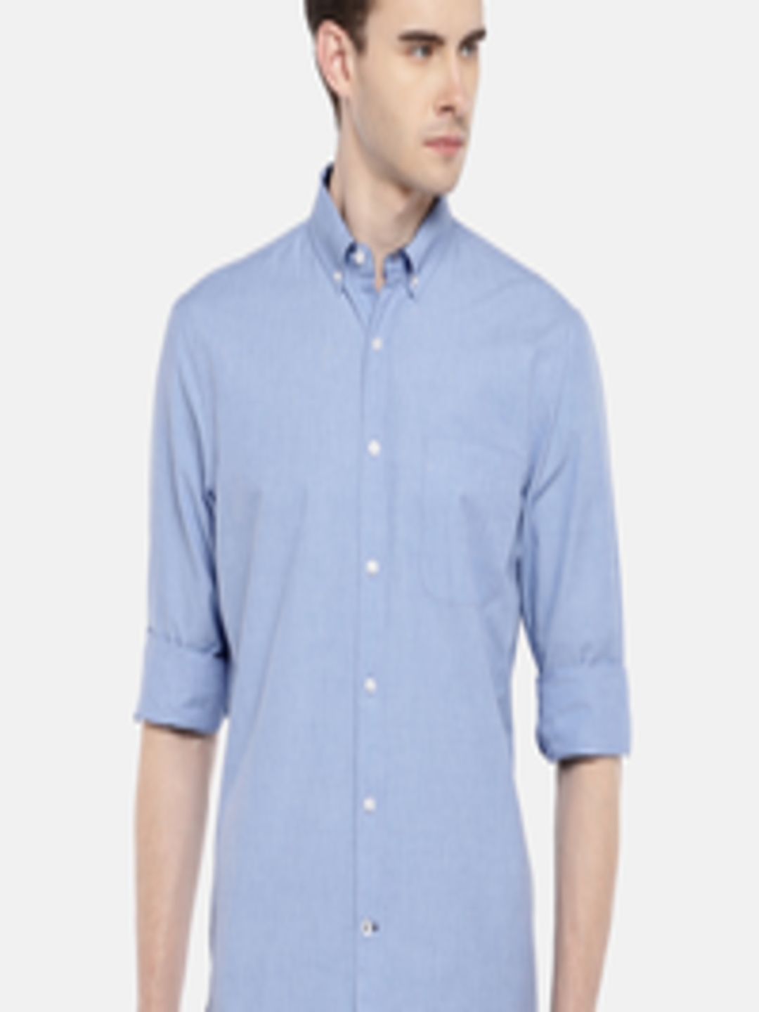 Buy Cottonworld Men Blue Regular Fit Solid Casual Shirt - Shirts for ...