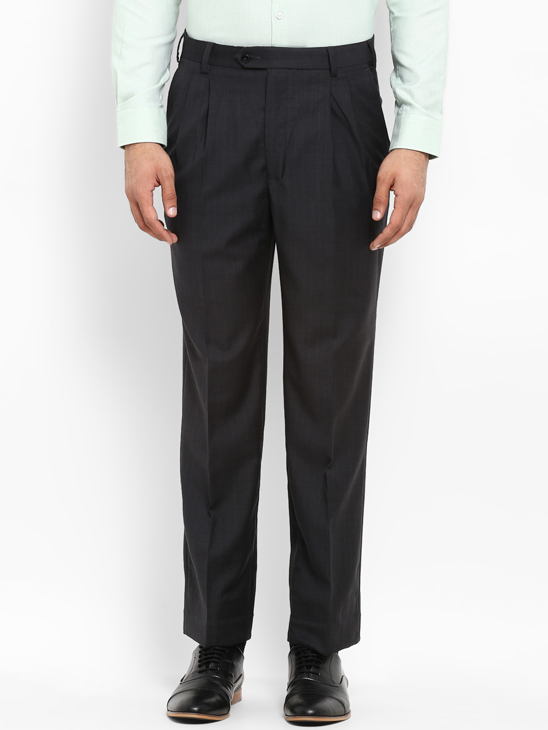 Buy Park Avenue Men Charcoal Grey Regular Fit Checked Formal Trousers ...