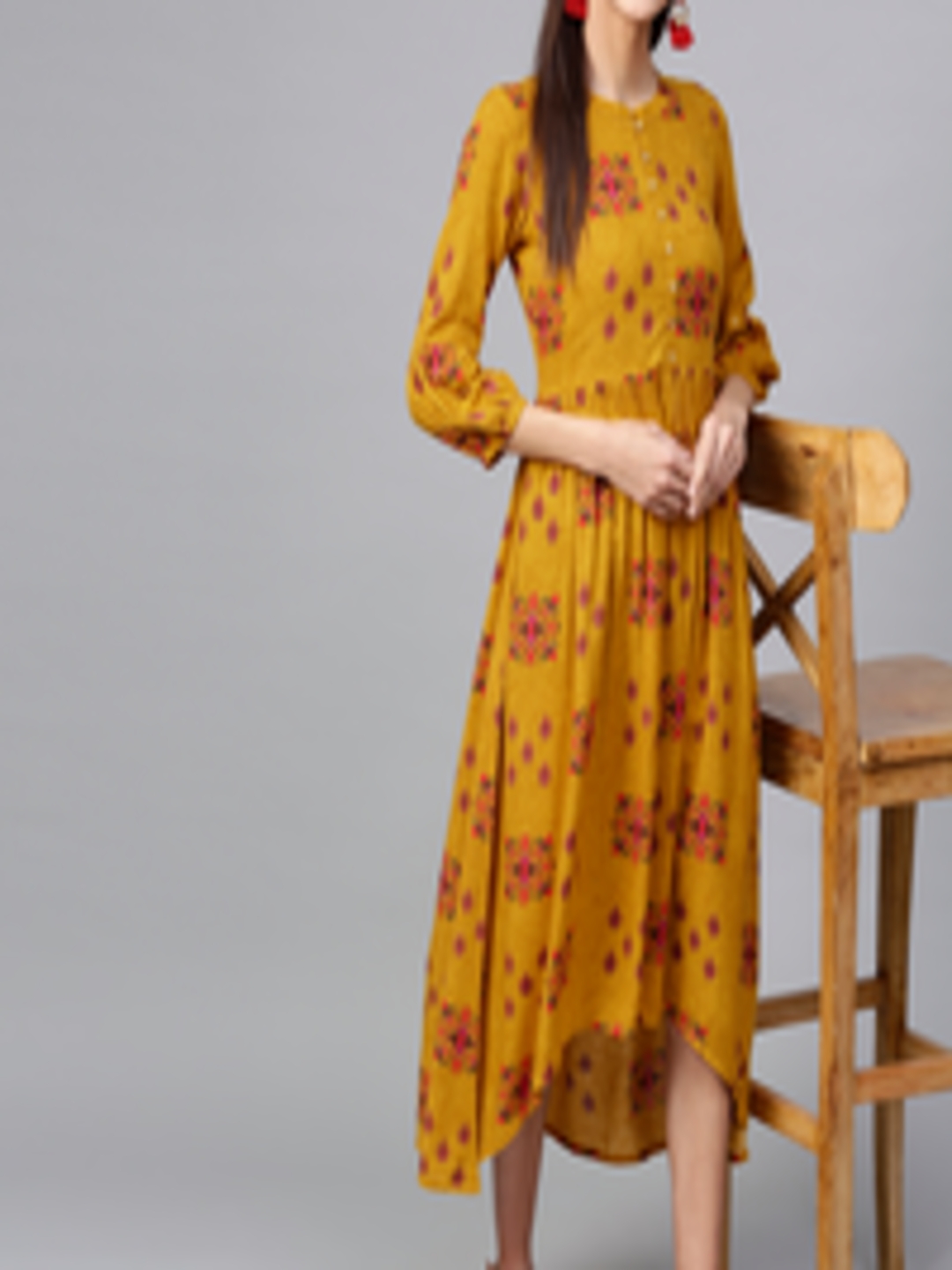 Buy GERUA Women Mustard Yellow & Pink Printed A Line Dress - Dresses ...