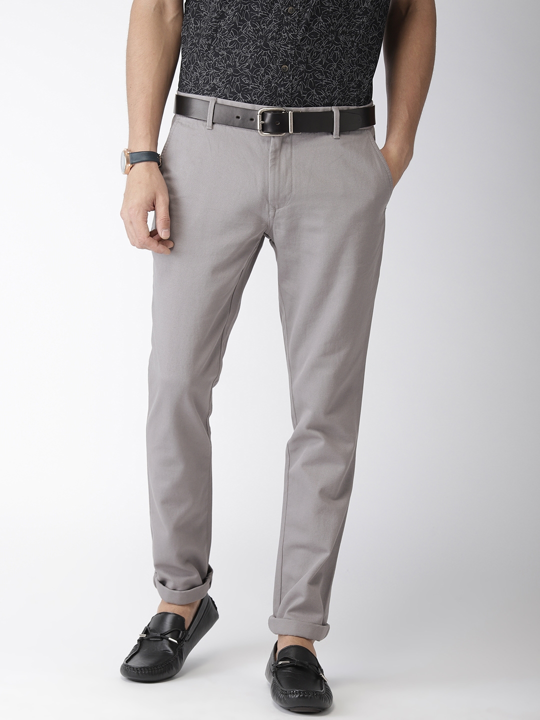 Buy Indian Terrain Men Grey Urban Regular Fit Self Design Smart Casual ...