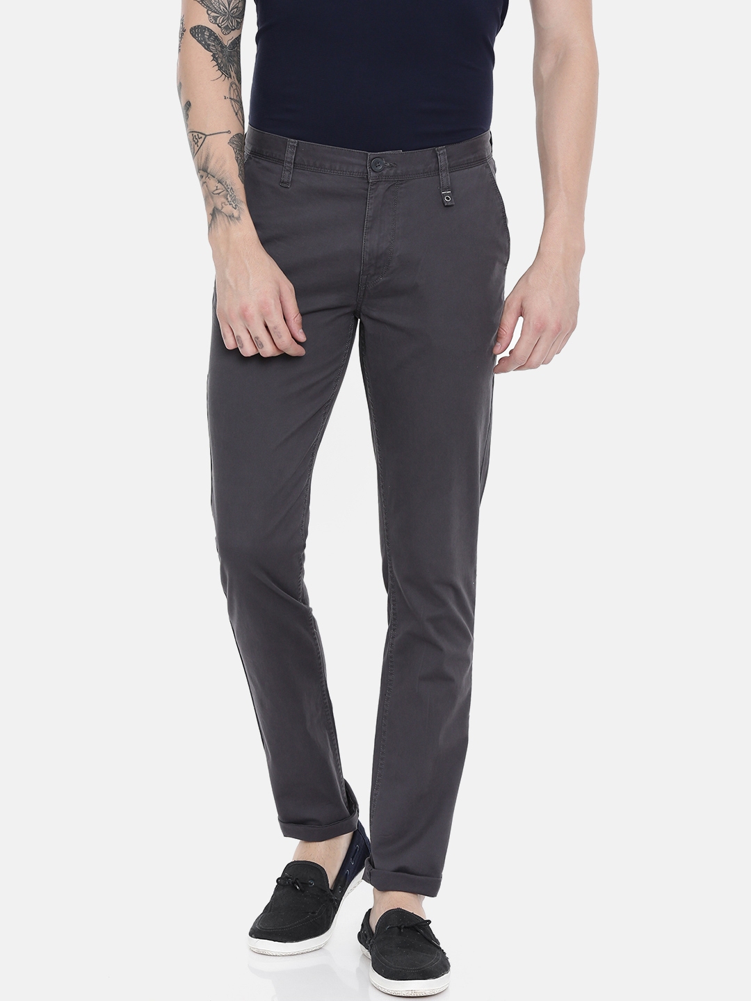 Buy Lee Men Charcoal Grey Skinny Fit Solid Chinos - Trousers for Men ...