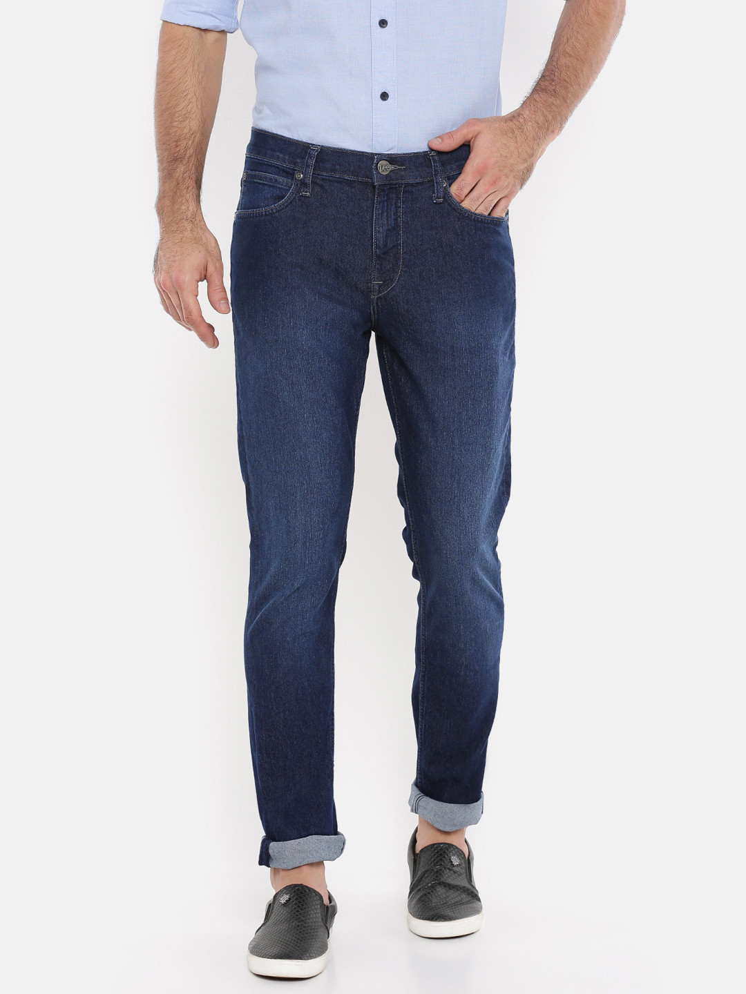 lee skinny men's blue jeans