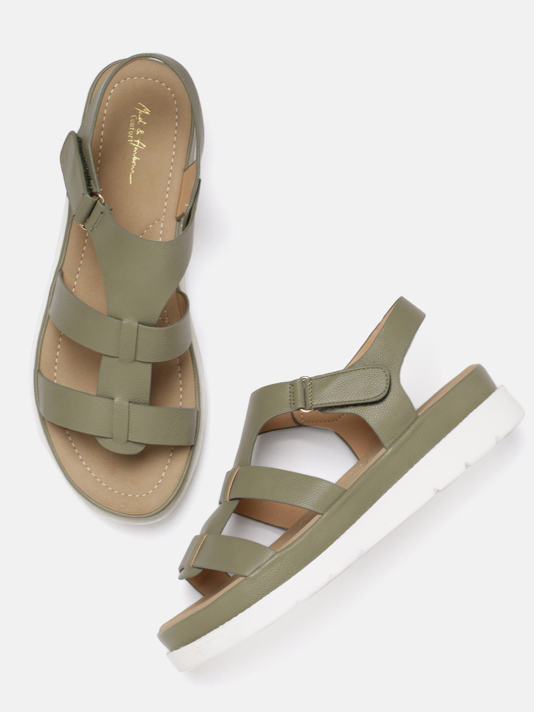 Buy Mast & Harbour Women Olive Green Solid Sandals Heels for Women