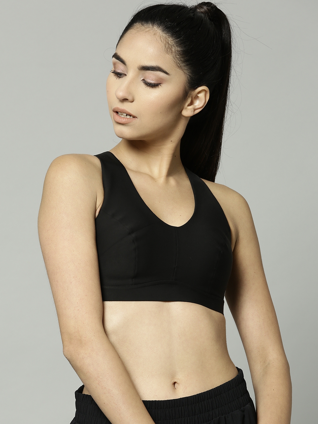 Buy Marks & Spencer Black Solid Non Wired Non Padded Sports Bra T336326 ...