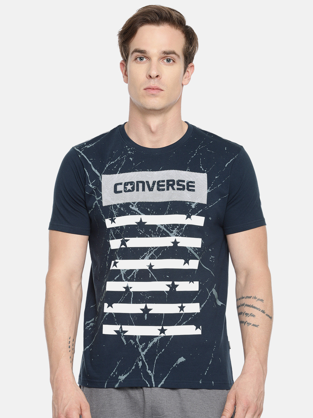 Buy Converse Men Navy Blue White Printed Round Neck Pure Cotton T Shirt