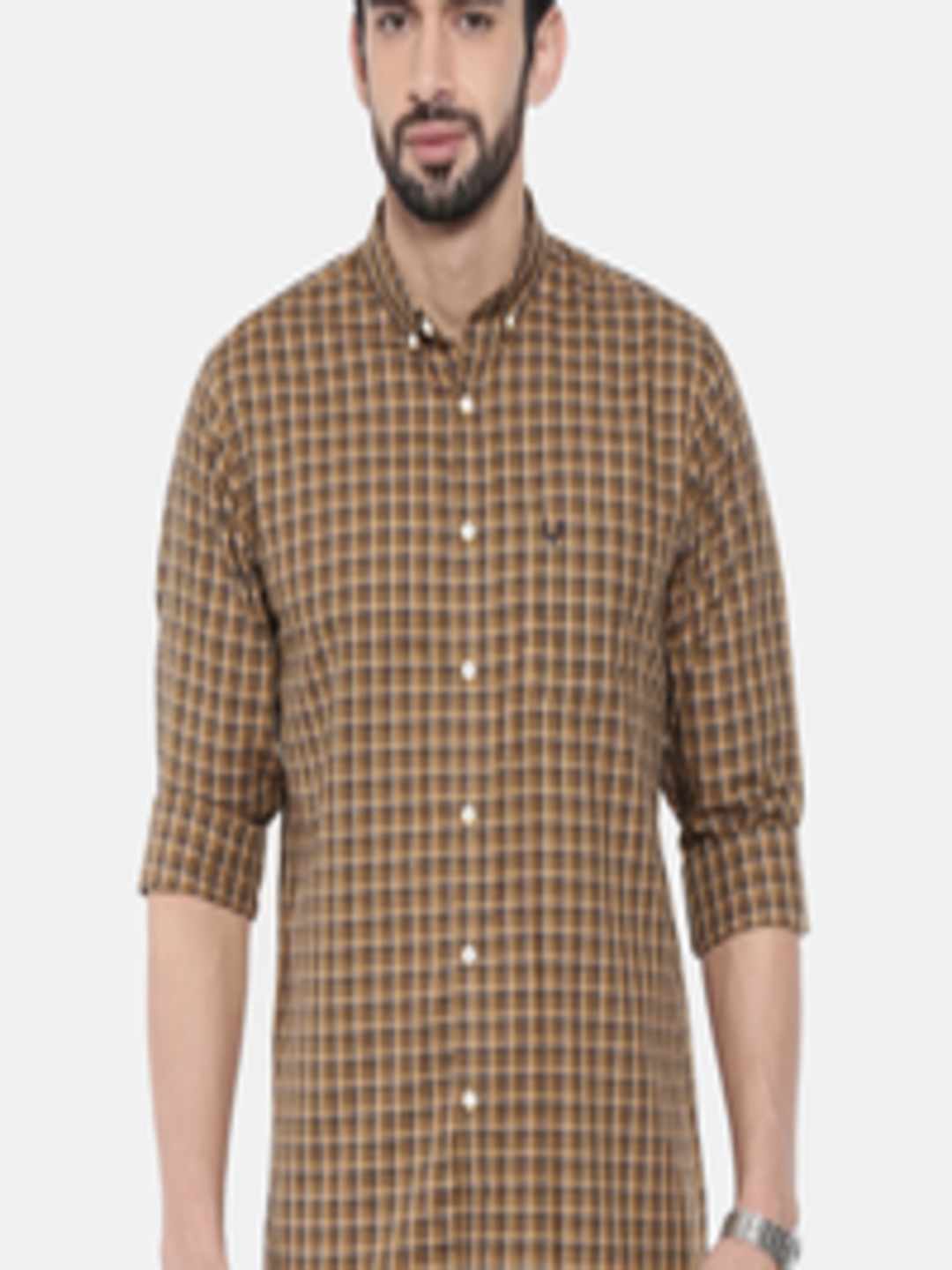 Buy Allen Solly Men Brown Slim Fit Checked Casual Shirt - Shirts for ...