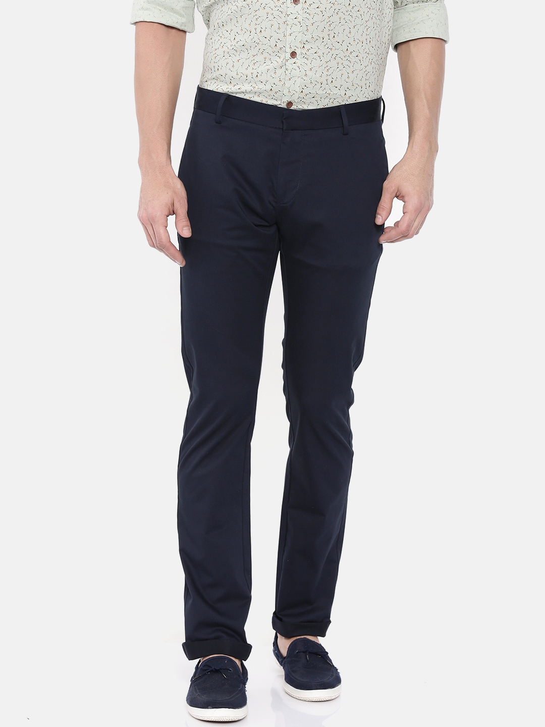 Buy Allen Solly Men Navy Blue Smart Slim Fit Solid Chinos - Trousers ...