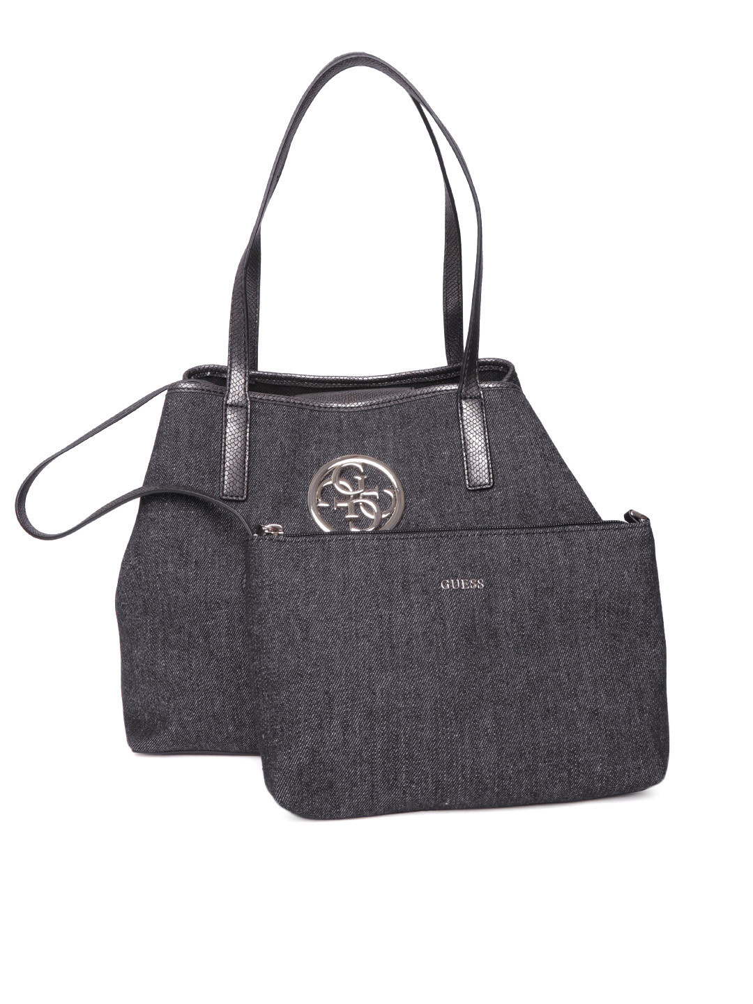 Buy GUESS Black Denim Shoulder Bag With Pouch Handbags for Women