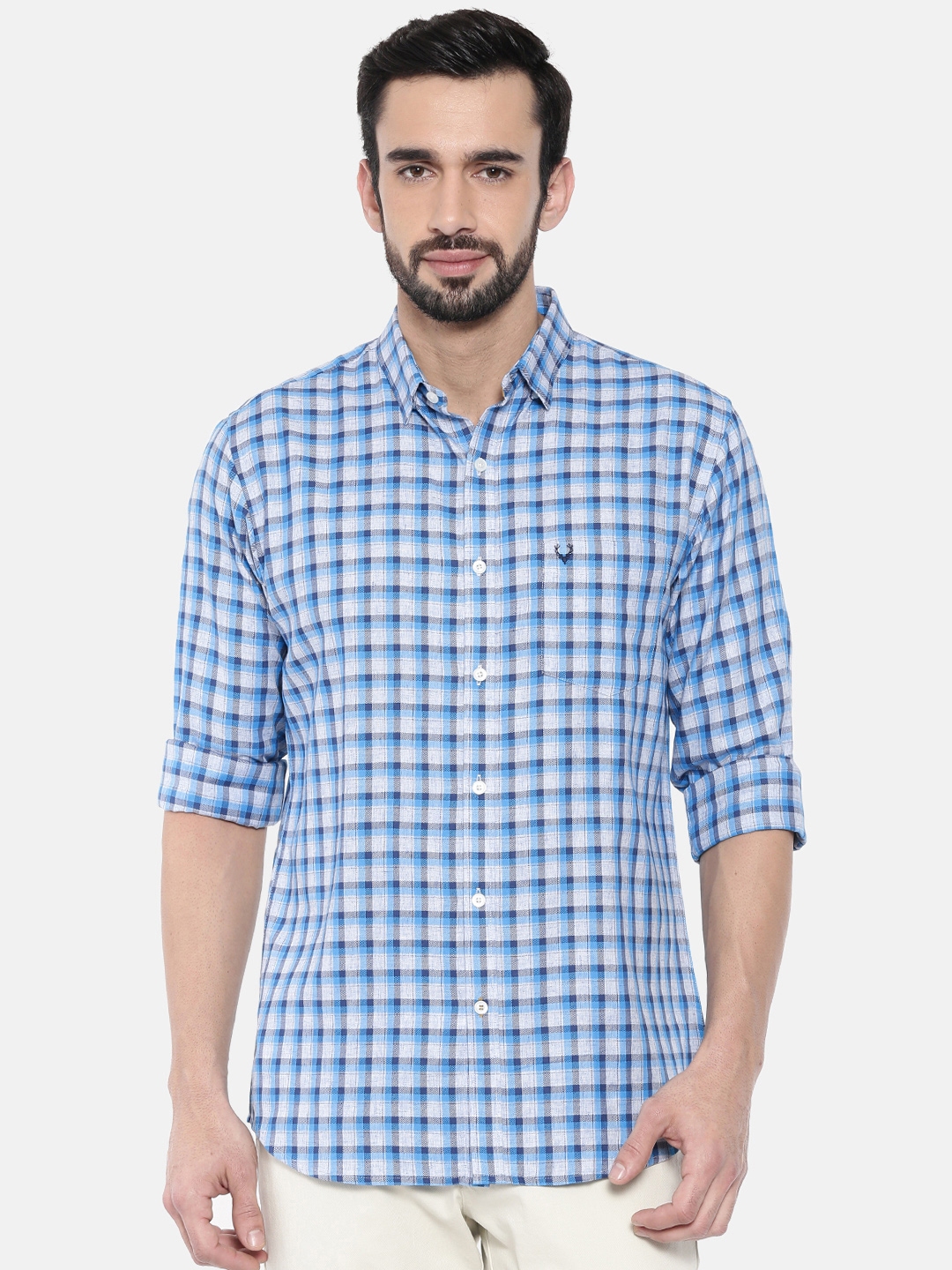 Buy Allen Solly Men Blue & White Slim Fit Checked Casual Shirt - Shirts ...